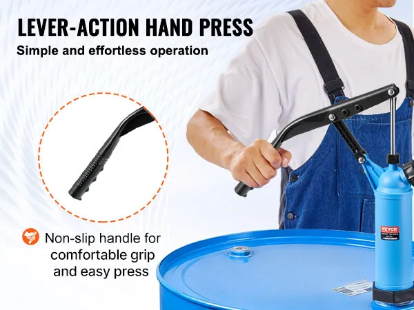 VEVOR drum pump with lever-action hand press, non-slip handle, and easy operation.