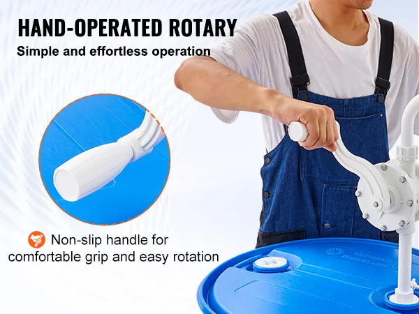 VEVOR drum pump with non-slip handle for easy operation on blue barrel. simple and effortless use.