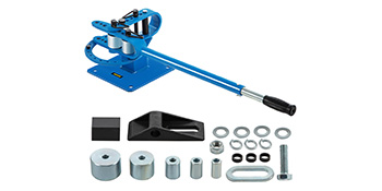 VEVOR metal bender with blue handle and assorted accessories and fittings laid out.