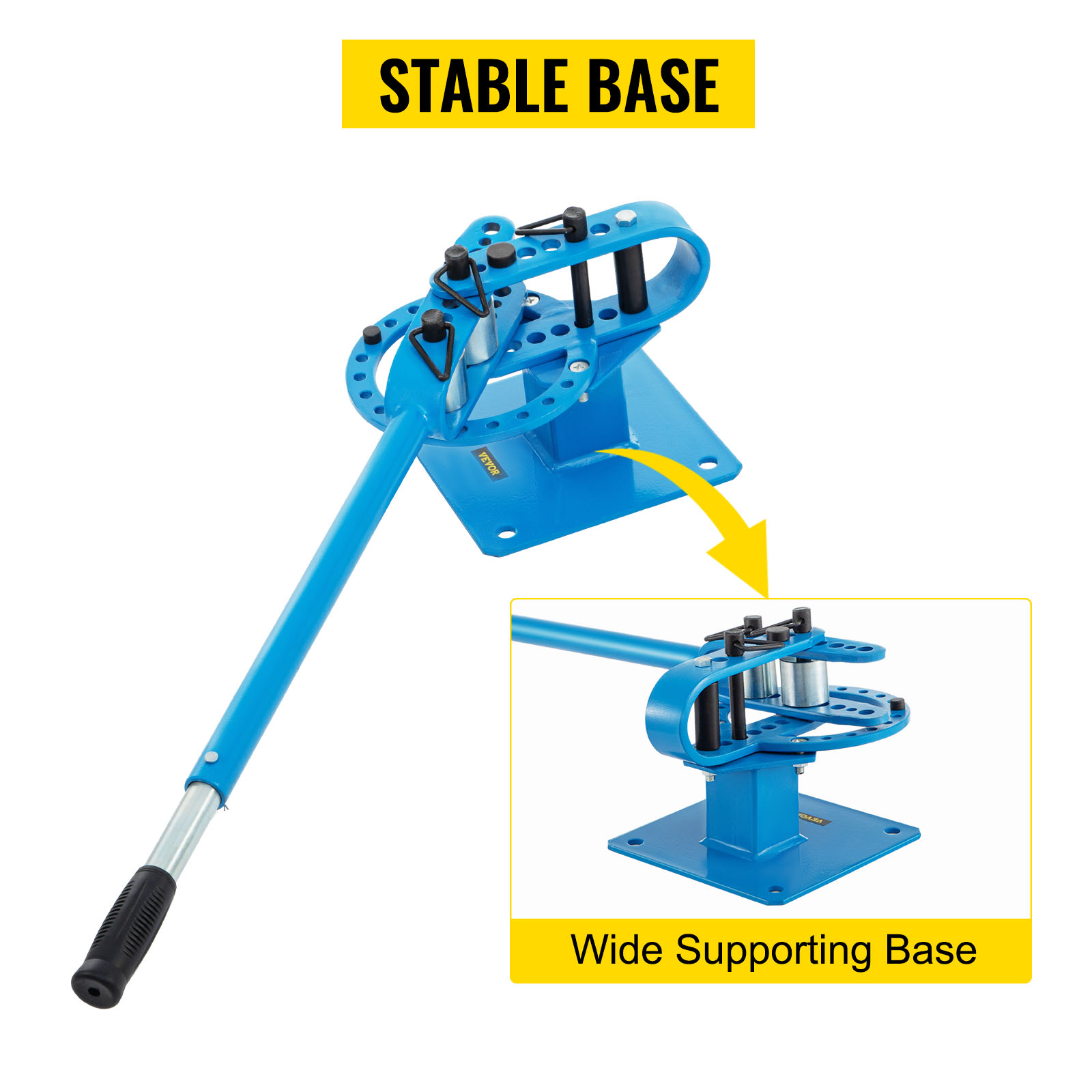 VEVOR metal bender with stable base and wide supporting base, blue color.