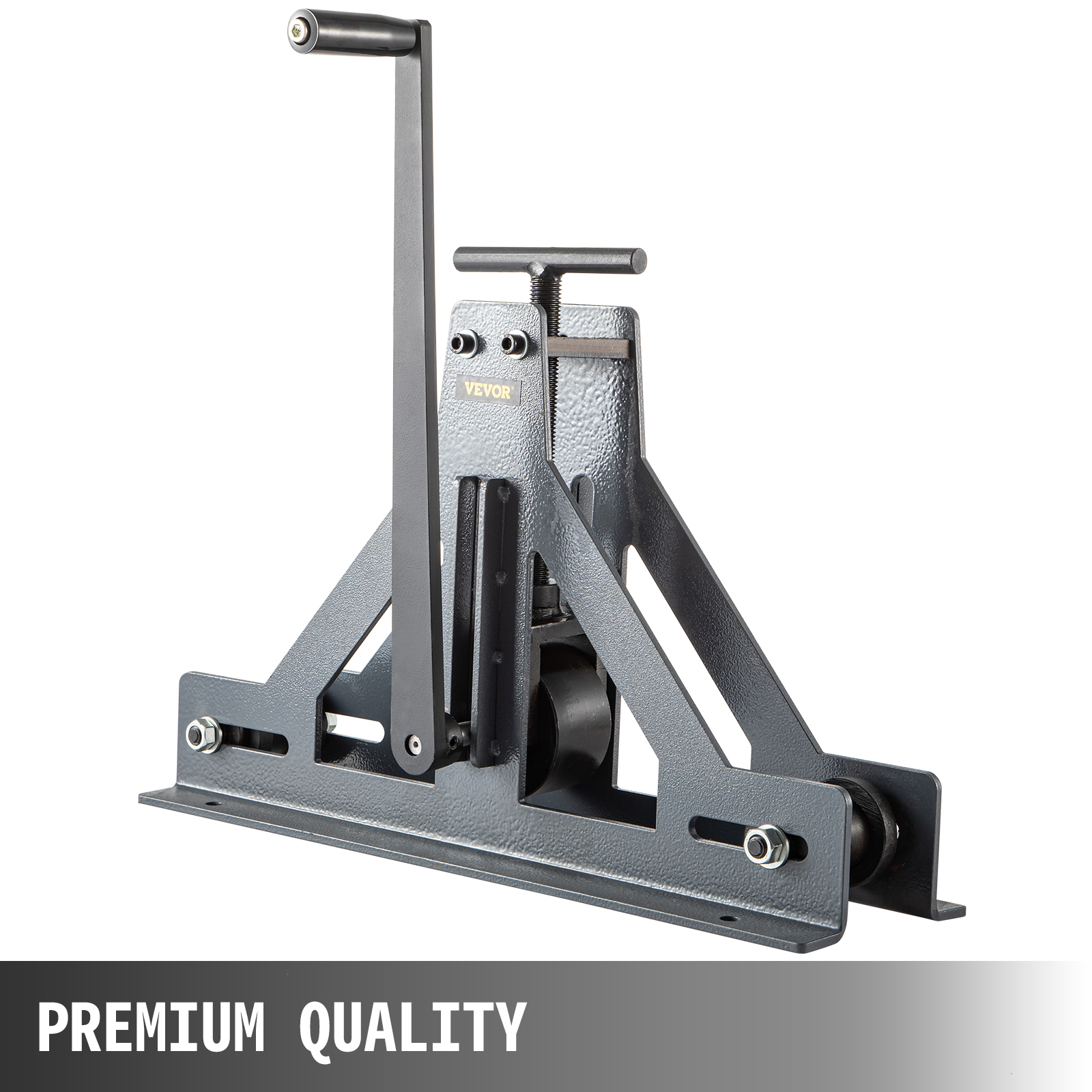 VEVOR tubing roller with manual crank, metal frame, and premium quality text.