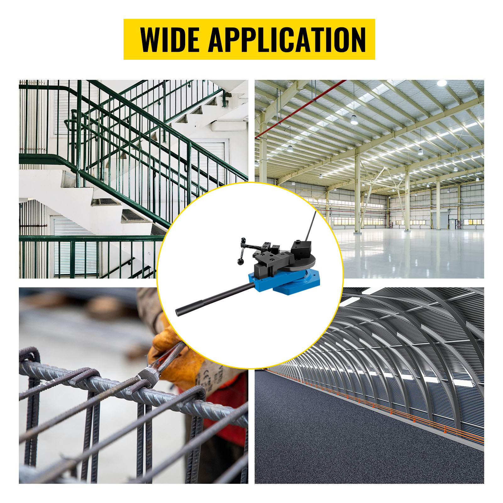 VEVOR metal scroll bender for stairs, warehouses, rebar and architectural projects.