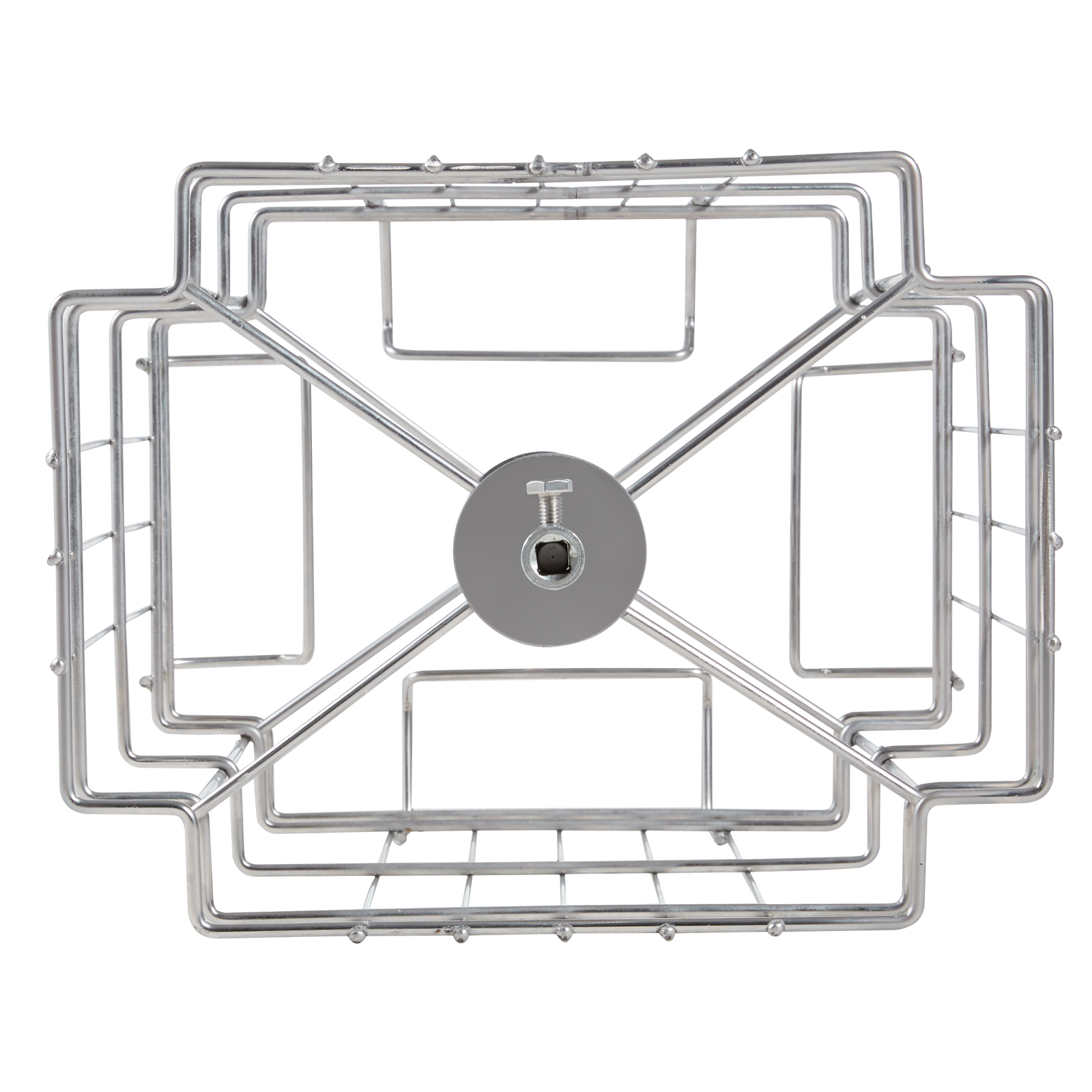 top view of metallic internal structure of VEVOR honey extractor basket, showcasing its sturdy design.