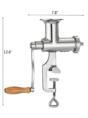 VEVOR wheatgrass juicer with a wooden handle, measuring 12.6x7.8 inches.