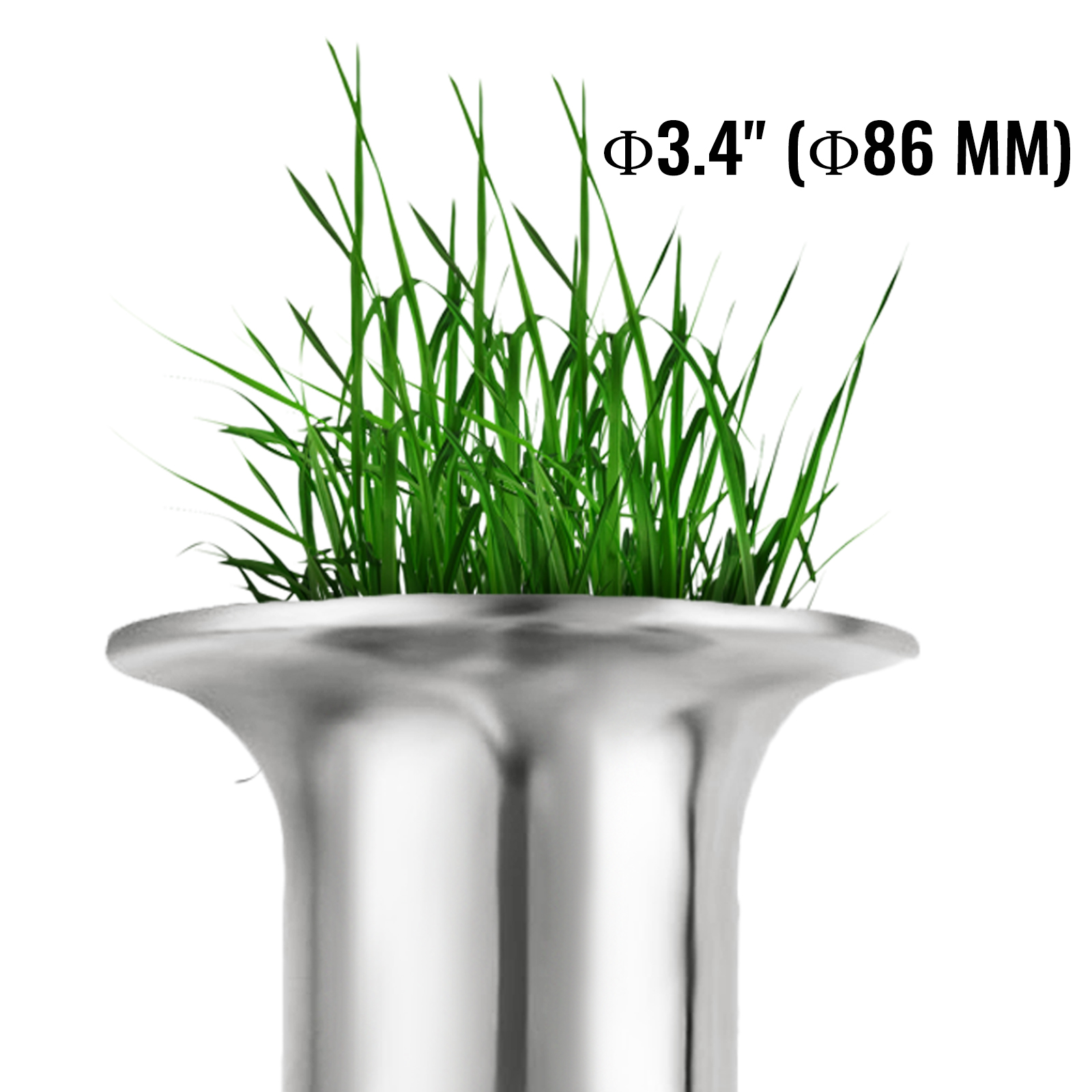 VEVOR wheatgrass juicer stainless steel part with fresh wheatgrass (diameter 3.4 inches).