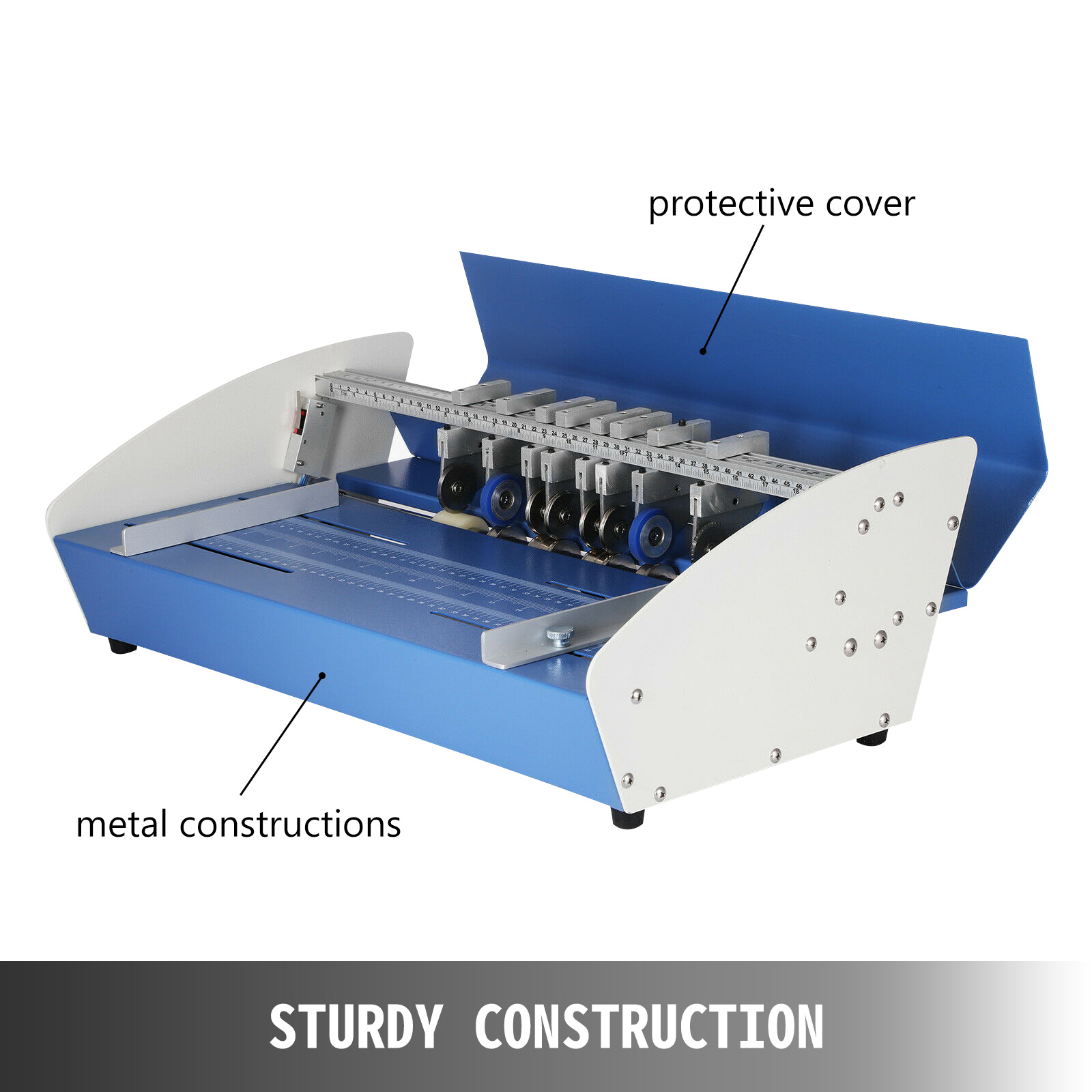 VEVOR electric creasing machine with metal construction and blue protective cover.