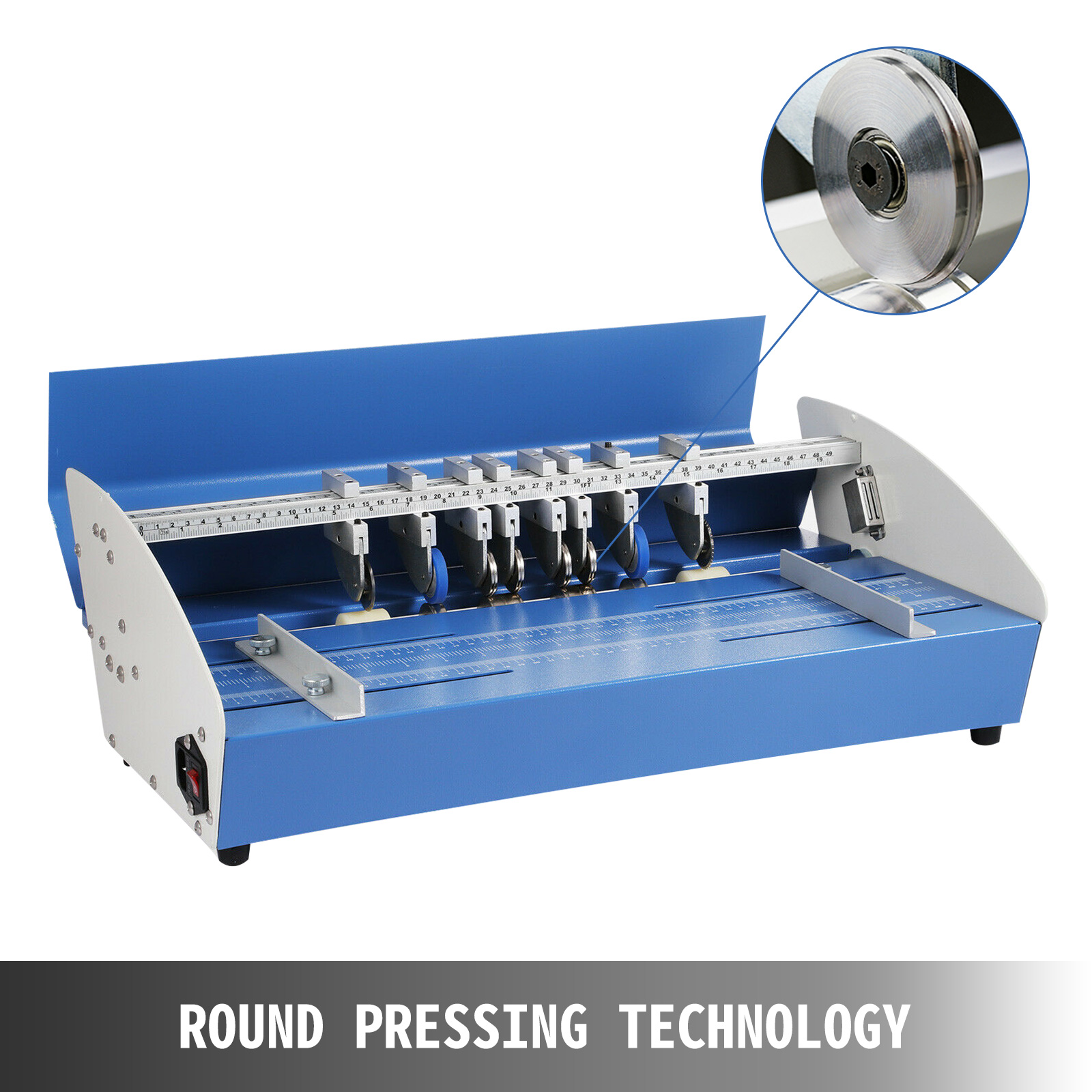VEVOR electric creasing machine with round pressing technology and adjustable blades.