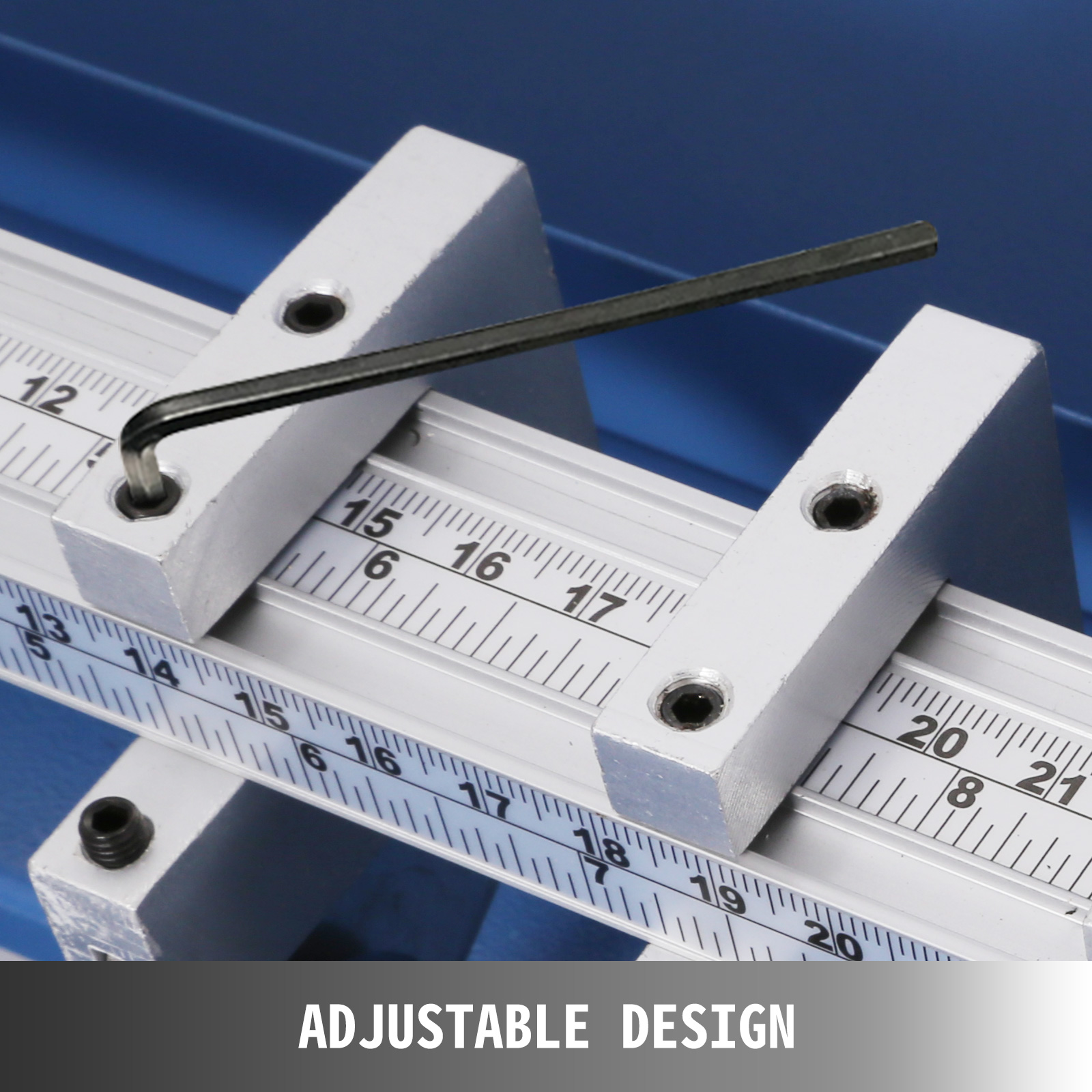 close-up of VEVOR electric creasing machine's adjustable design with ruler and hex key.