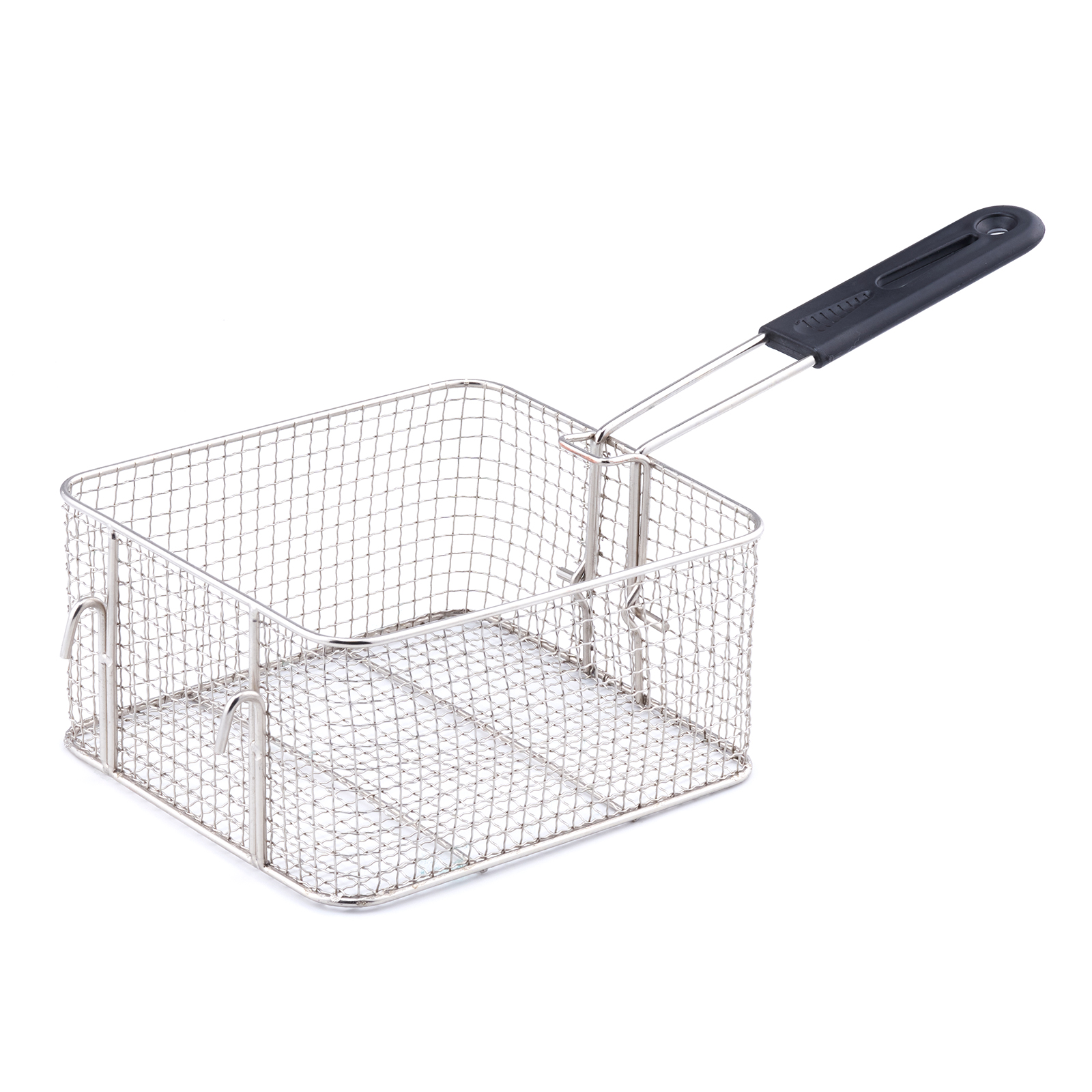 silver frying basket with a black handle for the VEVOR electric deep fryer.