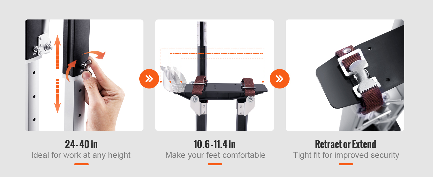 регулируемые опоры для гипсокартона VEVOR от 24 до 40 дюймов с надежными ремнями для комфорта и устойчивости.