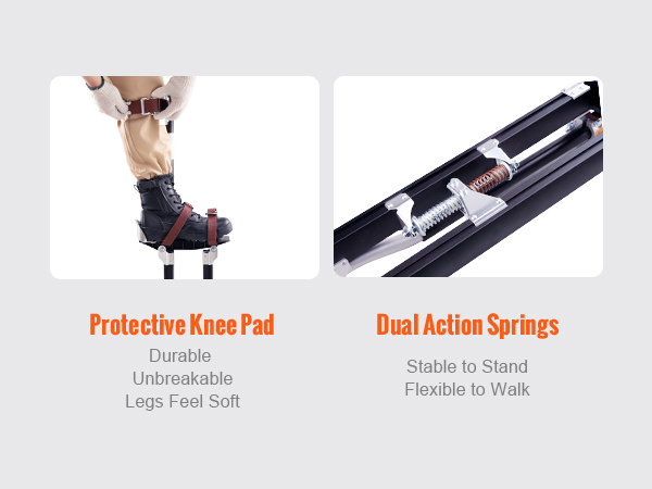 защитный наколенник и пружины двойного действия из гипсокартонных ходулей VEVOR подчеркивают долговечность и гибкость.