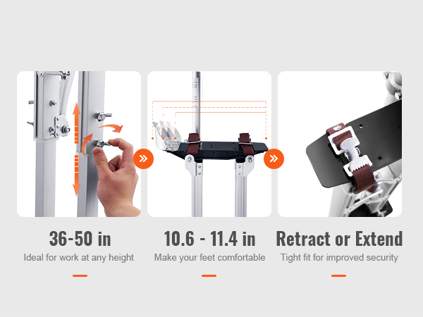 регулируемые опоры для гипсокартона VEVOR обеспечивают высоту от 36 до 50 дюймов, комфорт для ног и надежную посадку.