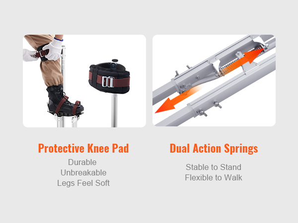 Ходули из гипсокартона VEVOR оснащены защитными наколенниками и пружинами двойного действия для прочности и гибкости.