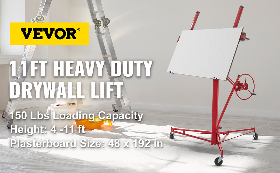 VEVOR drywall lifts ar 150 mārciņu kravnesību, augstums 4-11 pēdas, ģipškartona izmērs 48 x 192 collas.