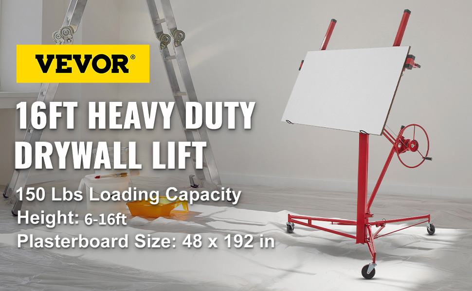 VEVOR drywall pacēlājs 16 ft, lieljaudas ar 150 mārciņu kravnesību, augstums 6-16 ft, ģipškartona izmērs 48x192 collas.
