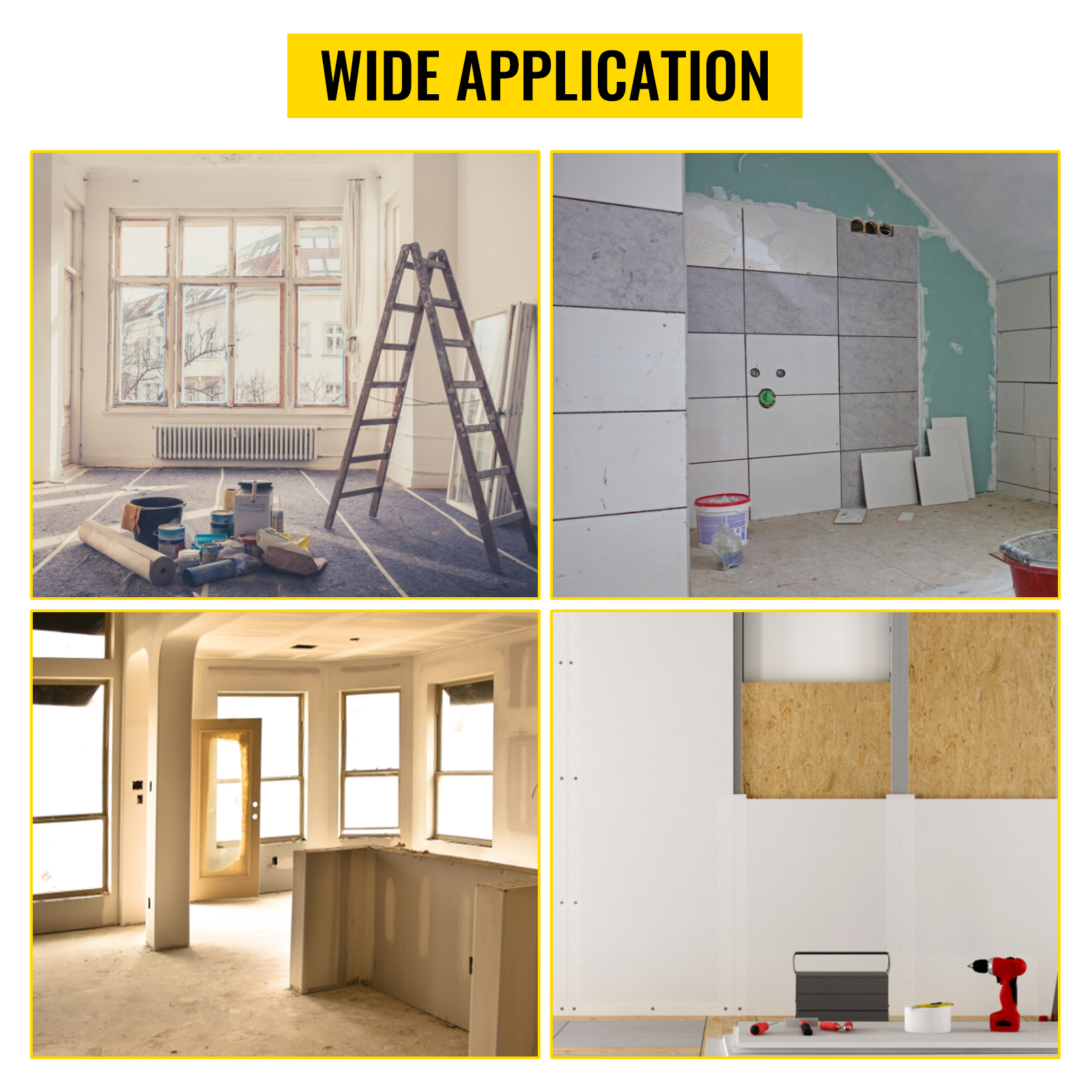 plašs pielietojums: VEVOR drywall lifts renovācijai, flīzēšanai, mājas labiekārtošanai un sienu montāžai.