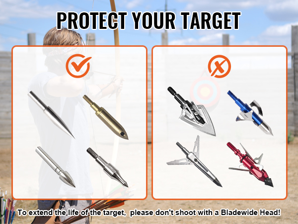 protect your VEVOR archery target by avoiding broadhead arrows in favor of practice field points.