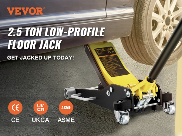 VEVOR 2,5 tonnu zema profila grīdas domkrats automašīnas pacelšanai, ce, ukca, asme sertificēts, "get jack up today!"