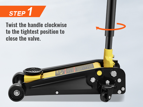 1. darbība: pagrieziet rokturi pulksteņrādītāja virzienā, lai aizvērtu VEVOR grīdas domkrata vārstu.