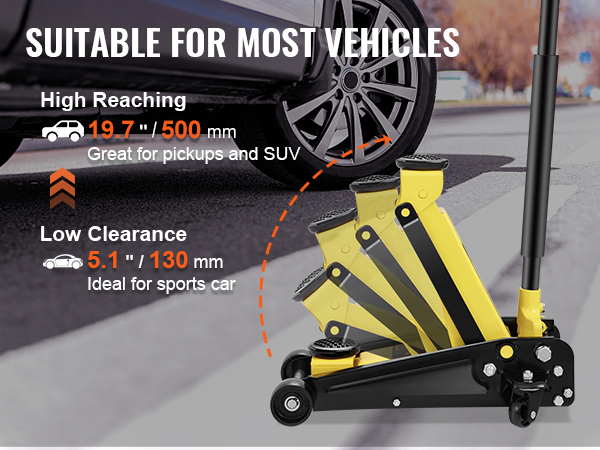 VEVOR 3 ton grindų lizdas, tinkamas daugumai transporto priemonių, didelio pasiekti 19.7", mažas atstumas 5.1". idealiai tinka paėmimas, visureigis, ir sportinių automobilių.