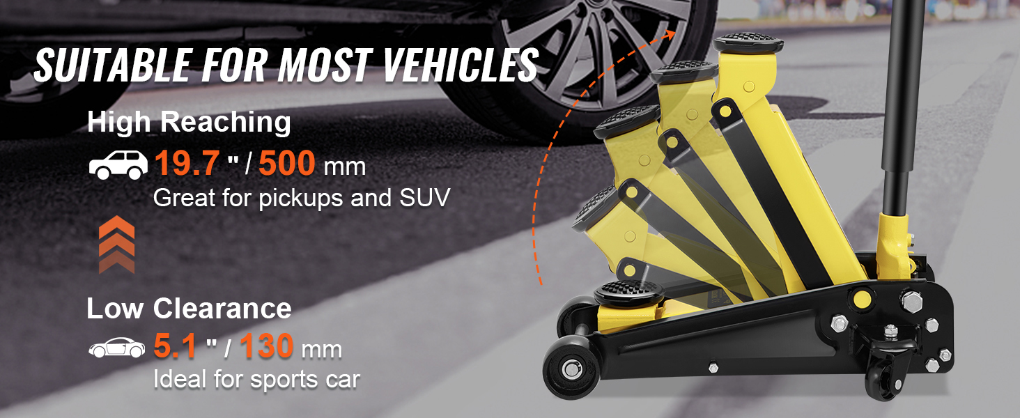 VEVOR 3 ton grindų lizdas, tinkamas daugumai transporto priemonių, didelio pasiekti 19.7", mažas atstumas 5.1". idealiai tinka paėmimas, visureigis, ir sportinių automobilių.