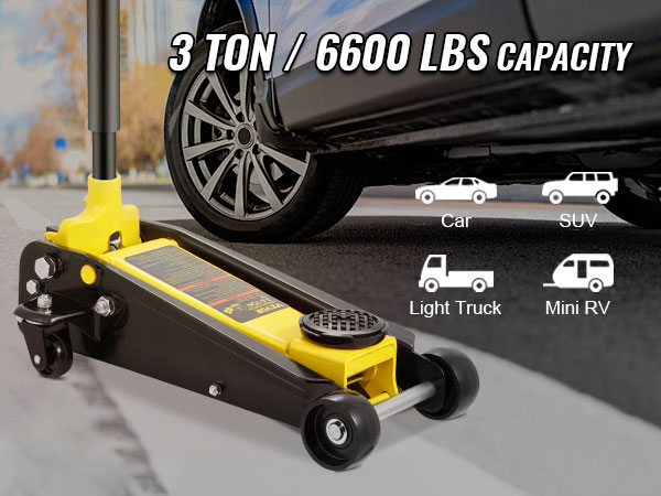 VEVOR 3 ton grindų jack kėlimo automobilį, 6600 kg talpos, tinka automobilių, visureigių, lengvųjų sunkvežimių, ir mini rv.