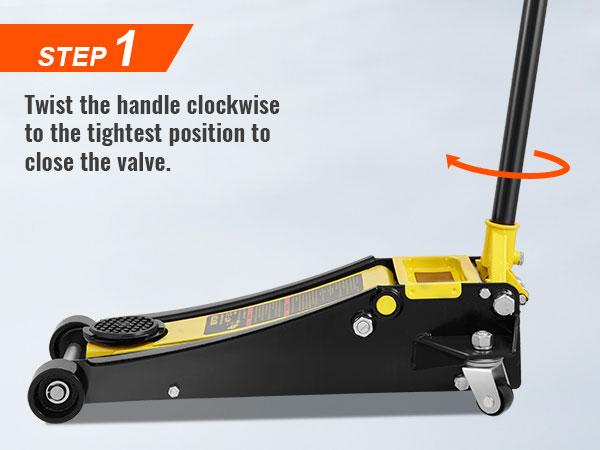 samm 1 kasutades VEVOR korrus jack: keerake käepidet päripäeva, et tihedam seisukoht, sulgege ventiil.