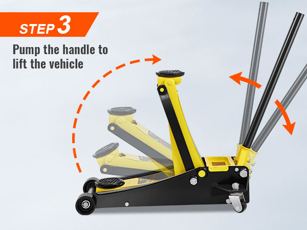 samm 3 kasutades VEVOR korrus jack: pumba käepide lift sõiduki.