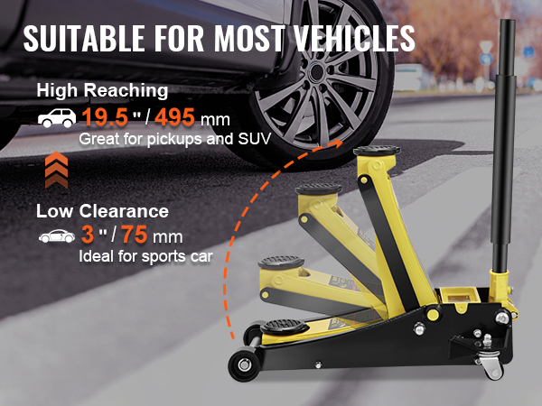 VEVOR grindų lizdas, tinka transporto priemonėms, aukšto kėlimo intervalas 19.5 colių paėmimas ir mikroautobusas, 3 colių sportiniai automobiliai.