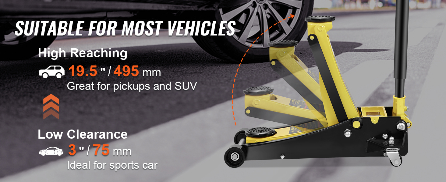 VEVOR grindų lizdas, tinka transporto priemonėms, aukšto kėlimo intervalas 19.5 colių paėmimas ir mikroautobusas, 3 colių sportiniai automobiliai.