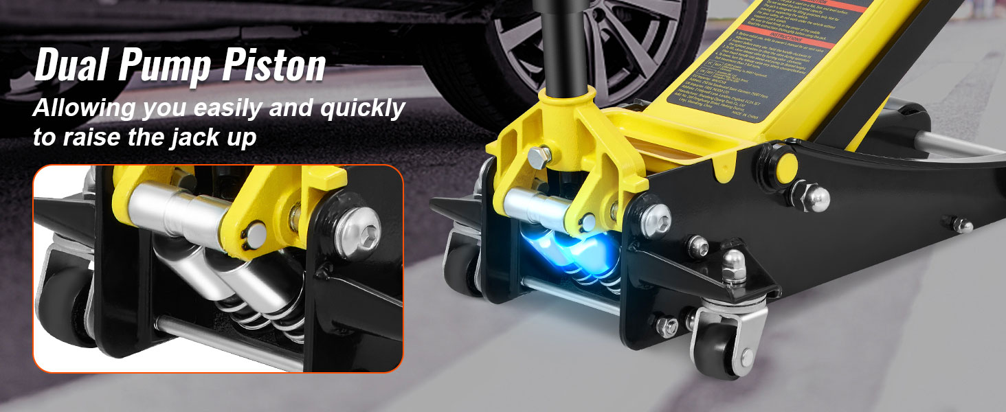 VEVOR grindų lizdas su dviguba siurblio stūmoklio, leidžiantis greitai ir lengvai kėlimo, šalia automobilių padangų.