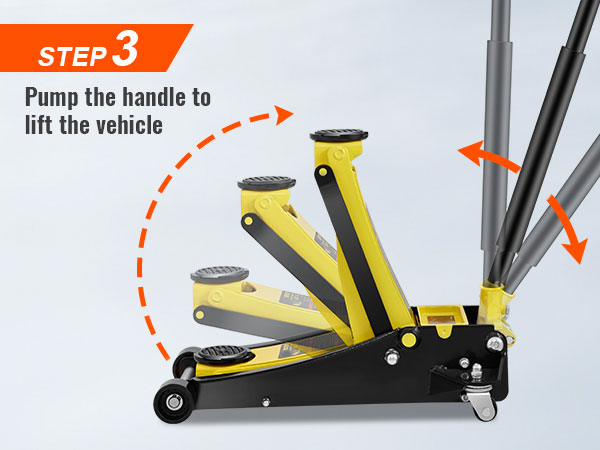 3 žingsnis: naudokite VEVOR grindų jack siurbimo rankena pakelti transporto priemonę.