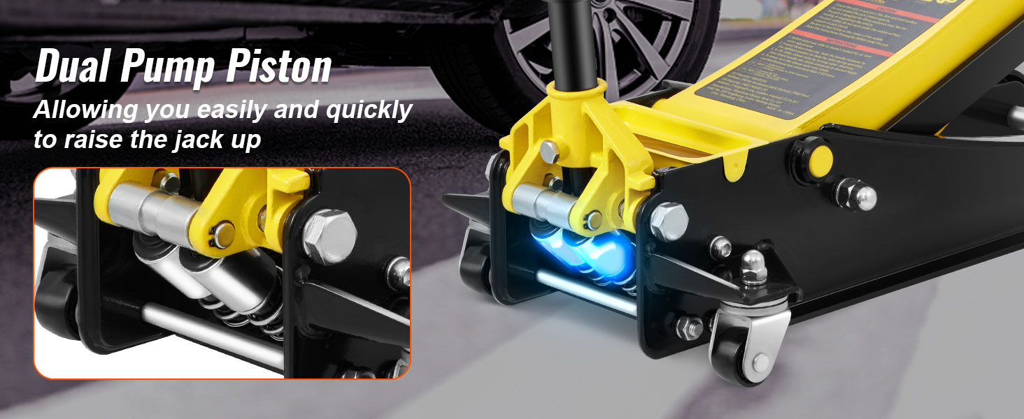 VEVOR grindų jack featuring dual siurblio stūmoklio lengvai ir greitai pakelkite pagal automobilį.