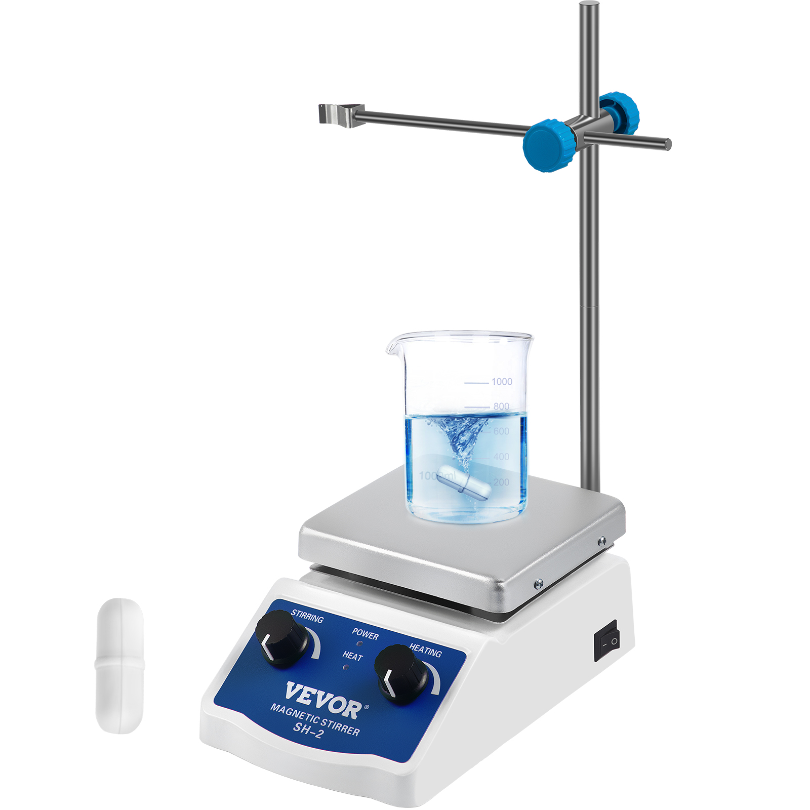 VEVOR magnetic stirrer with beaker and stir bar on a heating plate.