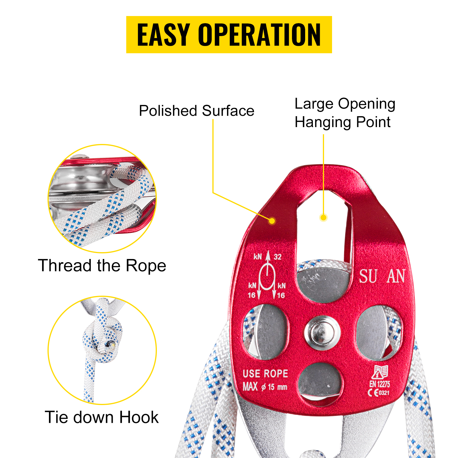 VEVOR twin sheave block and tackle with polished surface for easy operation.