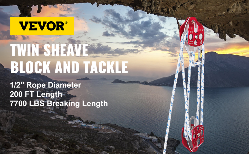 VEVOR twin sheave block and tackle with sunset and sea view
