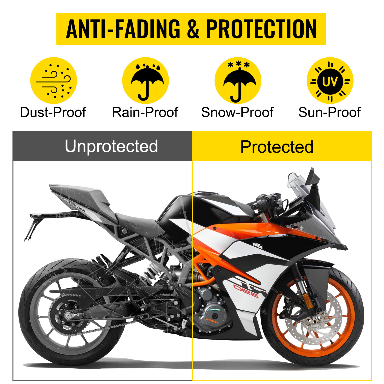 VEVOR motorcycle shelter protects bikes from dust, rain, snow, and uv exposure.