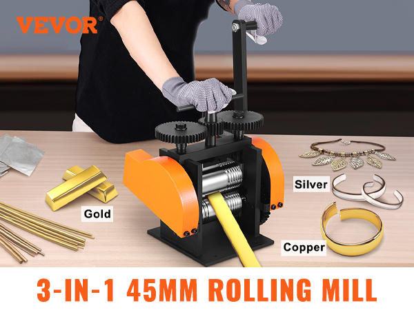 VEVOR jewelry rolling mill with adjustable roller, precision gear, and effortless handle for diy crafting.
