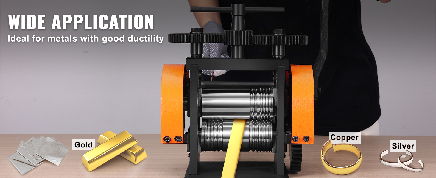 VEVOR jewelry rolling mill for gold, silver, and copper with wide applications and good ductility.
