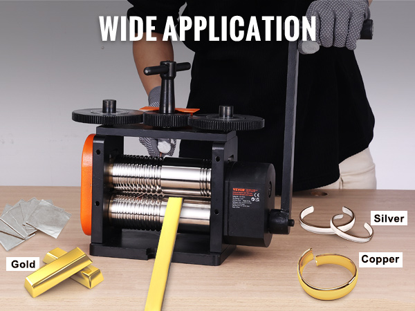 VEVOR jewelry rolling mill ideal for shaping gold, silver, and copper metals with good ductility.