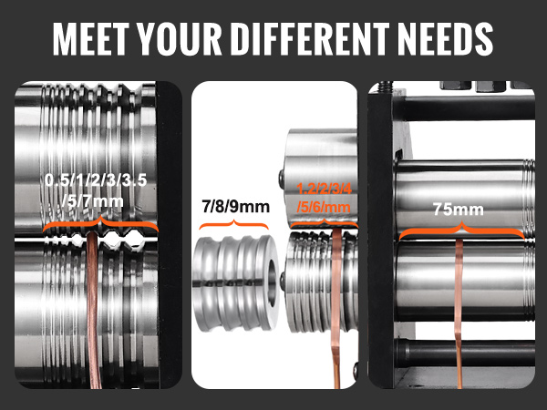 VEVOR jewelry rolling mill with square wire, half-round, and sheet rollers showcasing various dimensions.