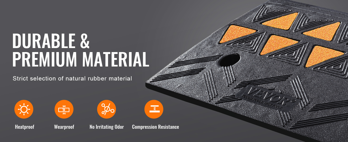 VEVOR rubber curb ramp - durable, premium natural rubber material with heatproof, wearproof features.