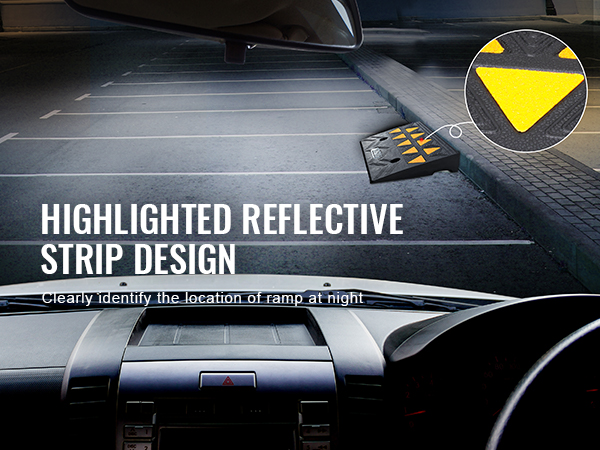 VEVOR rubber curb ramp with highlighted reflective strip design for easy identification at night.