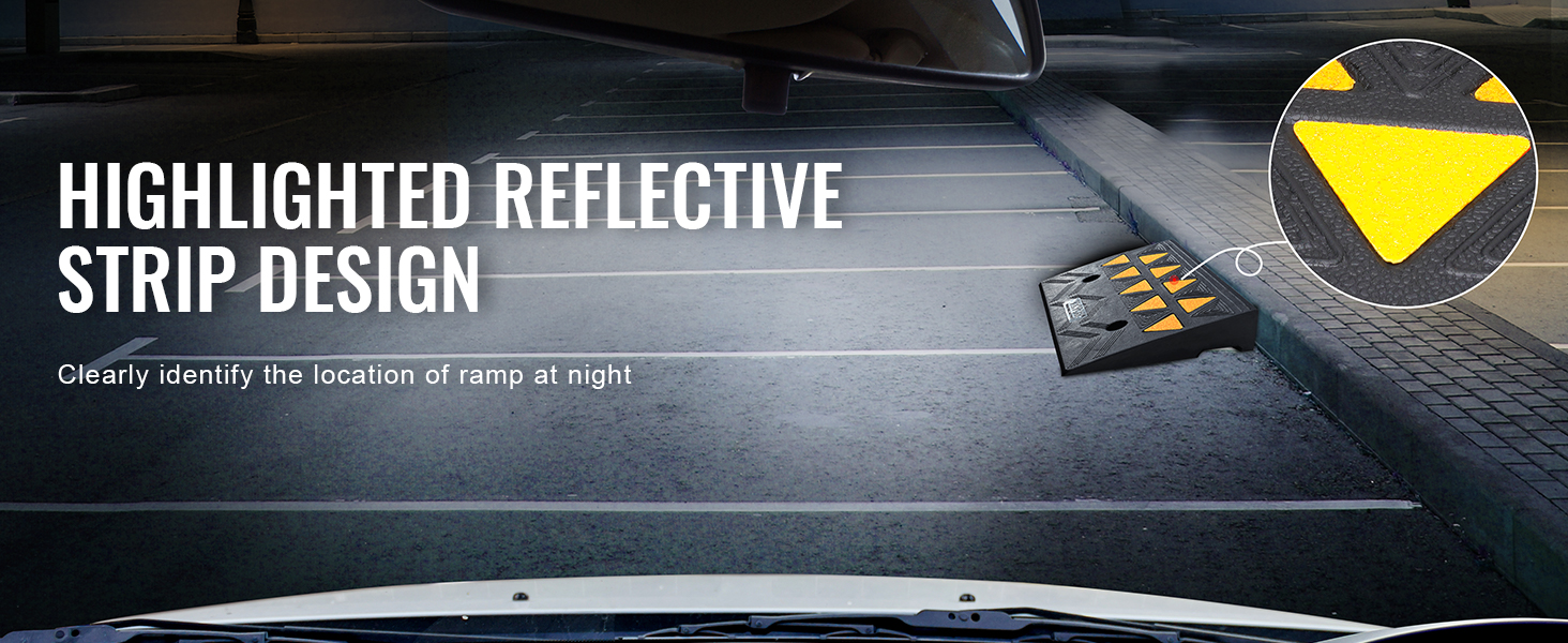 VEVOR rubber curb ramp with highlighted reflective strip design for easy identification at night.