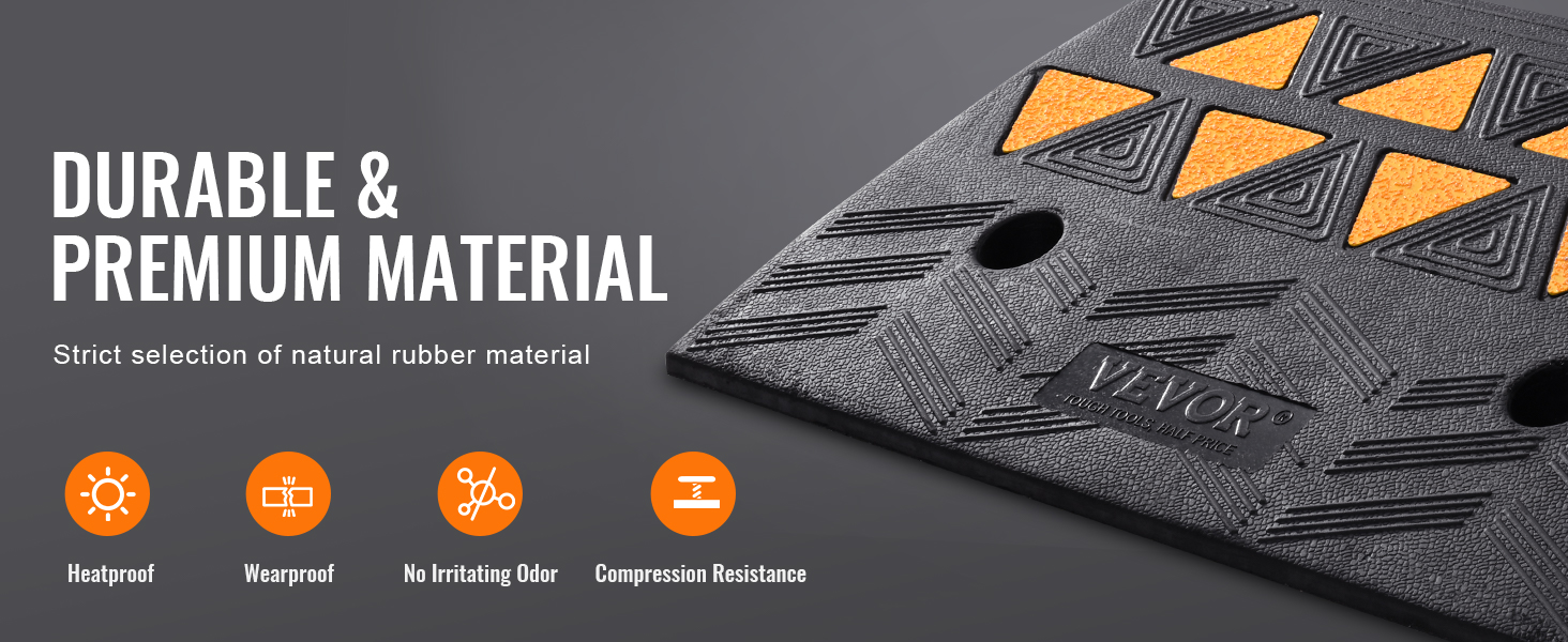 VEVOR gumijas apmales rampa ar karstumizturīgām, nodilumizturīgām, bez kairinošas smakas un saspiešanas izturības īpašībām.
