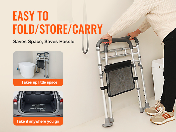VEVOR toilet safety rail is easy to fold, store, and carry. saves space, ideal for travel.