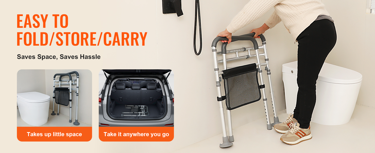 VEVOR toilet safety rail is easy to fold, store, and carry. saves space, ideal for travel.