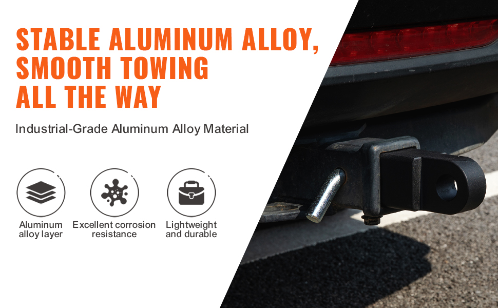 VEVOR trailer hitch receiver: durable, lightweight aluminum alloy for smooth towing. corrosion-resistant.