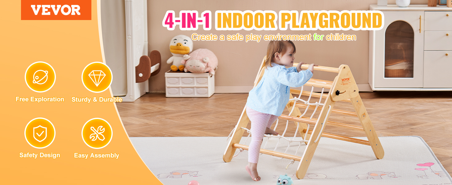 VEVOR pikler triangle 4-in-1 indoor playground for children, promoting safe play and easy assembly.