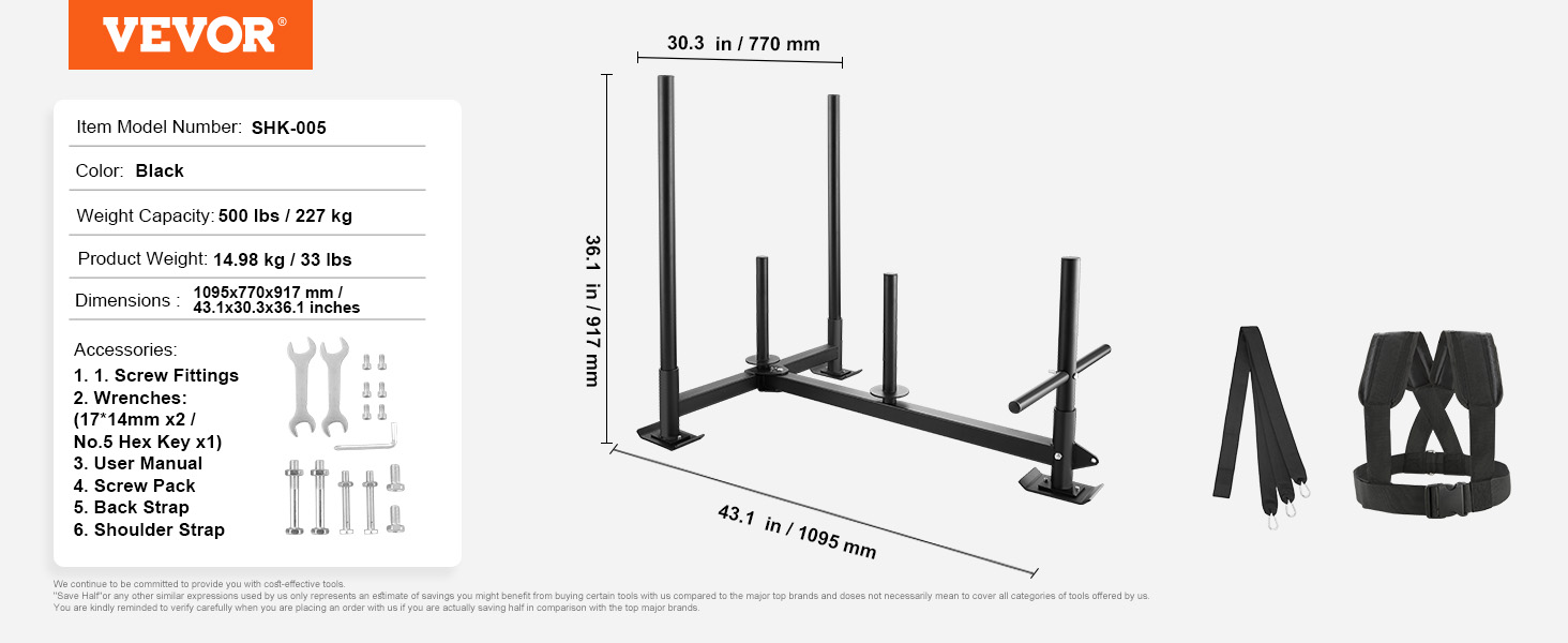 VEVOR svara treniņu ragavas ar siksnām, siksnām, skrūvēm un uzgriežņu atslēgām komplektā. maksimālā kravnesība: 500 lbs.